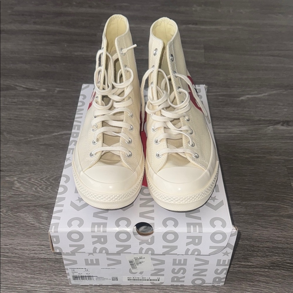 Converse High-Tops in Cream with Red Accents